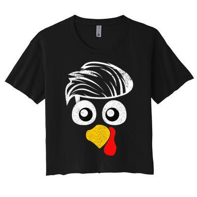 Funny Handsom Turkey Face, Hairstyle for Thanksgiving party Women's Crop Top Tee