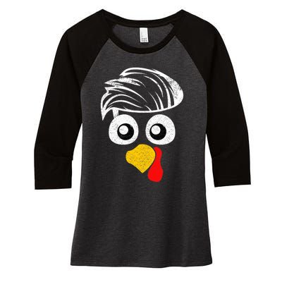 Funny Handsom Turkey Face, Hairstyle for Thanksgiving party Women's Tri-Blend 3/4-Sleeve Raglan Shirt