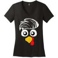 Funny Handsom Turkey Face, Hairstyle for Thanksgiving party Women's V-Neck T-Shirt