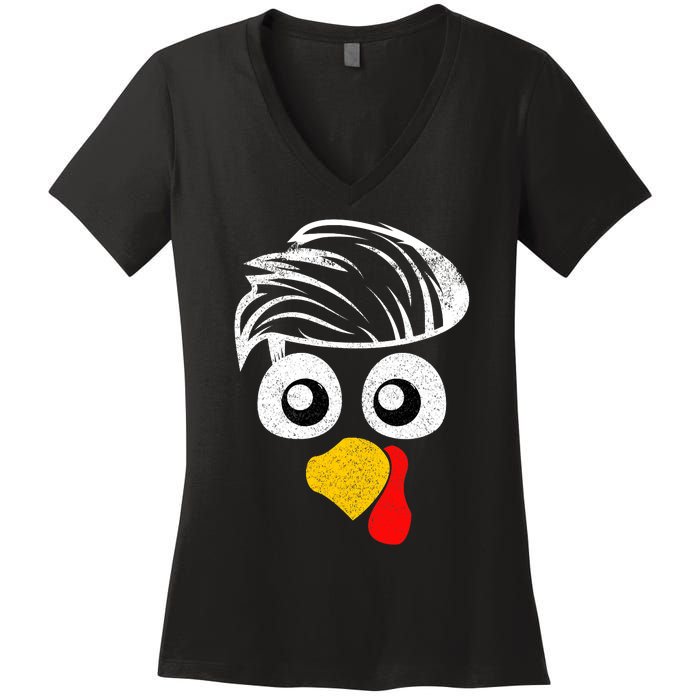 Funny Handsom Turkey Face, Hairstyle for Thanksgiving party Women's V-Neck T-Shirt