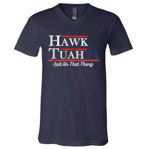 Funny Hawk Tuah 24 Spit On That Thing Presidential Candidate Parody V-Neck T-Shirt