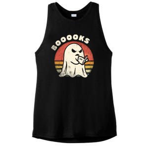 Funny Halloween Teacher Booooks Ghost Reading Book Ladies PosiCharge Tri-Blend Wicking Tank