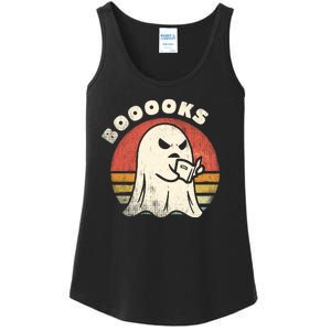 Funny Halloween Teacher Booooks Ghost Reading Book Ladies Essential Tank