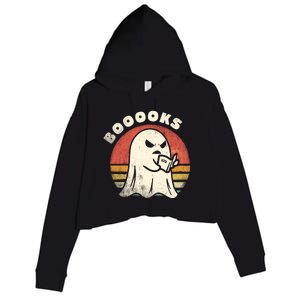 Funny Halloween Teacher Booooks Ghost Reading Book Crop Fleece Hoodie