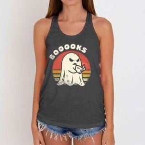 Funny Halloween Teacher Booooks Ghost Reading Book Women's Knotted Racerback Tank