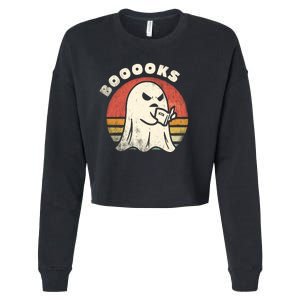 Funny Halloween Teacher Booooks Ghost Reading Book Cropped Pullover Crew