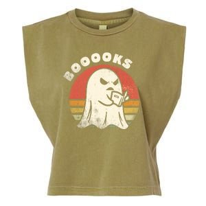 Funny Halloween Teacher Booooks Ghost Reading Book Garment-Dyed Women's Muscle Tee