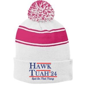 Funny Hawk Tuah 24 Stripe Pom Pom Beanie