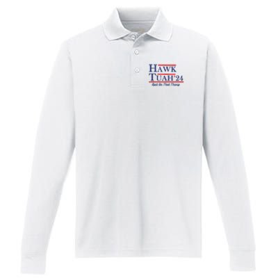 Funny Hawk Tuah 24 Performance Long Sleeve Polo