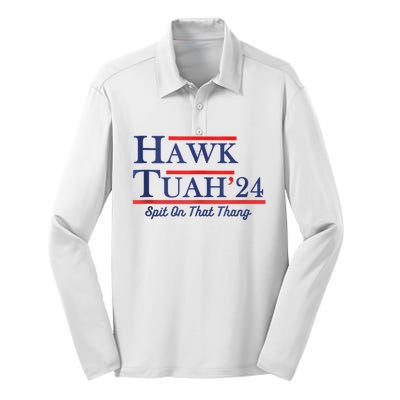 Funny Hawk Tuah 24 Silk Touch Performance Long Sleeve Polo