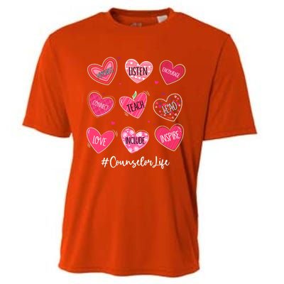 Funny Hearts Teach Love Inspire Counselor Life Valentines Gift Cooling Performance Crew T-Shirt