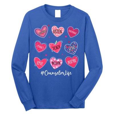 Funny Hearts Teach Love Inspire Counselor Life Valentines Gift Long Sleeve Shirt