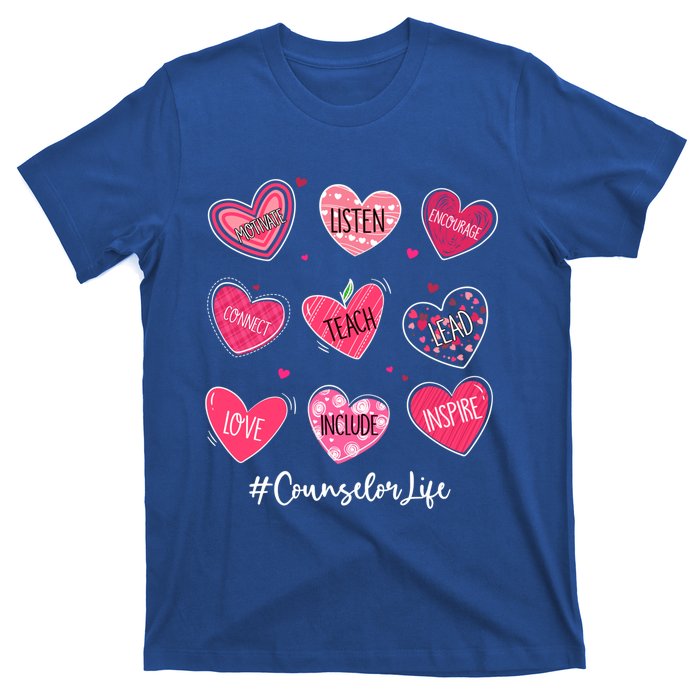 Funny Hearts Teach Love Inspire Counselor Life Valentines Gift T-Shirt