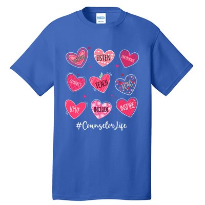 Funny Hearts Teach Love Inspire Counselor Life Valentines Gift Tall T-Shirt