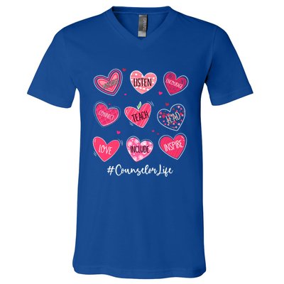 Funny Hearts Teach Love Inspire Counselor Life Valentines Gift V-Neck T-Shirt