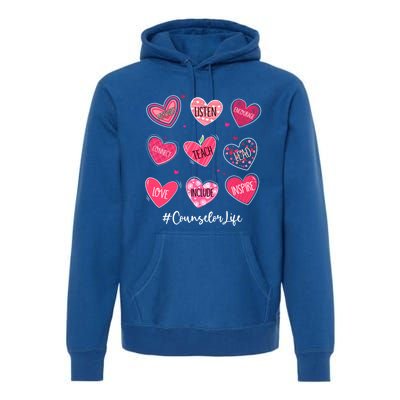 Funny Hearts Teach Love Inspire Counselor Life Valentines Gift Premium Hoodie