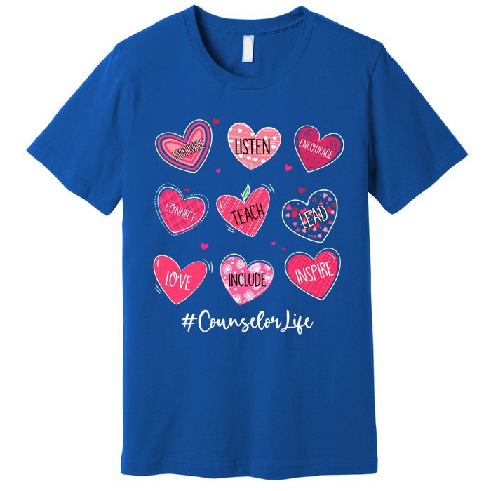 Funny Hearts Teach Love Inspire Counselor Life Valentines Gift Premium T-Shirt