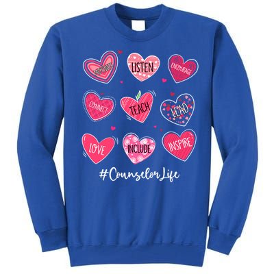 Funny Hearts Teach Love Inspire Counselor Life Valentines Gift Tall Sweatshirt