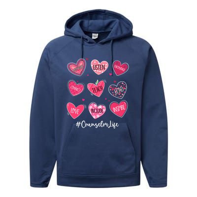 Funny Hearts Teach Love Inspire Counselor Life Valentines Gift Performance Fleece Hoodie