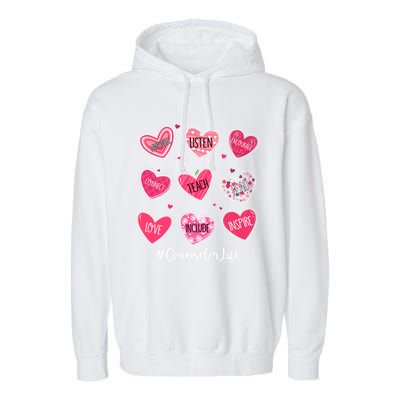 Funny Hearts Teach Love Inspire Counselor Life Valentines Gift Garment-Dyed Fleece Hoodie