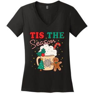 Festive Holiday Treats Christmas Tree Cake Gingerbread Santa Cookies Women's V-Neck T-Shirt