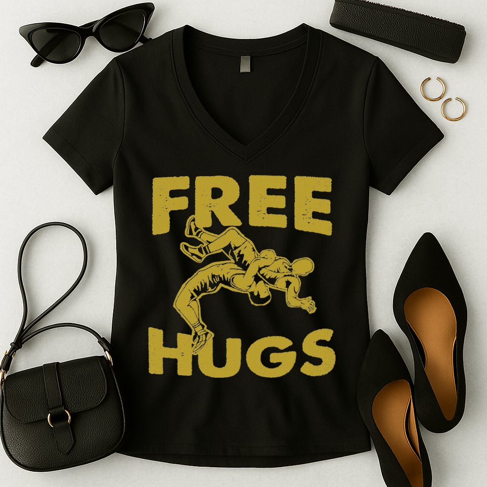 Free Hugs T Wrestling Gift For Coach Wrestler Women's V-Neck T-Shirt
