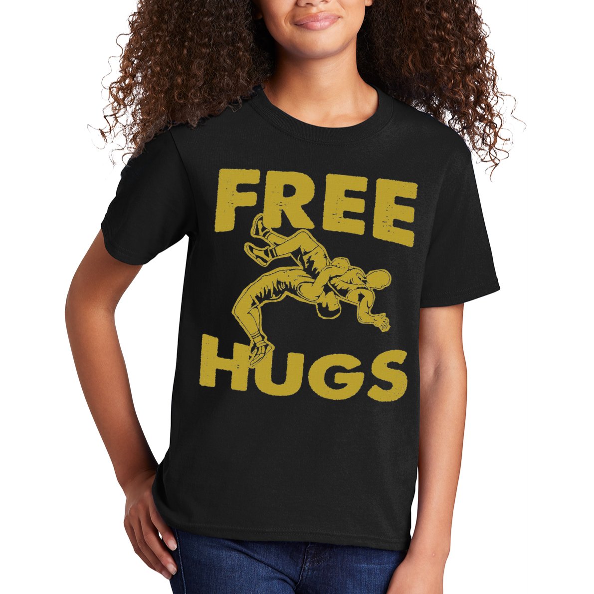 Free Hugs T Wrestling Gift For Coach Wrestler Kids T-Shirt
