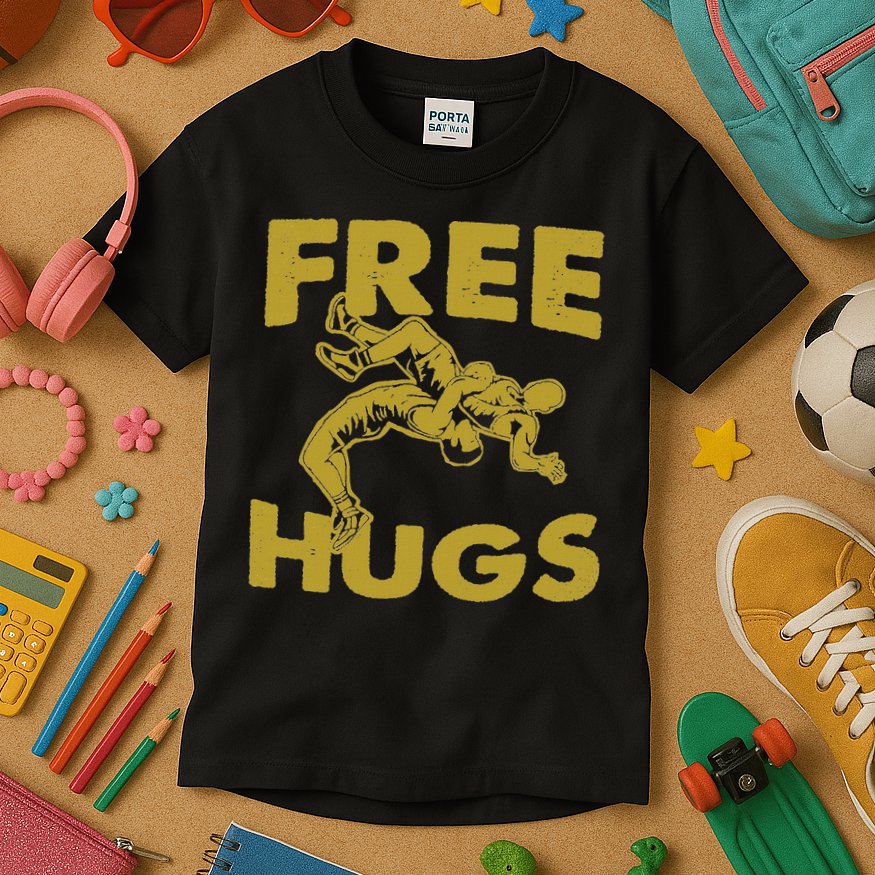 Free Hugs T Wrestling Gift For Coach Wrestler Kids T-Shirt