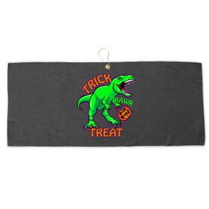 Funny Halloween Trick Rawr Treat TRex Dinosaur With Pumpkin Gift Large Microfiber Waffle Golf Towel