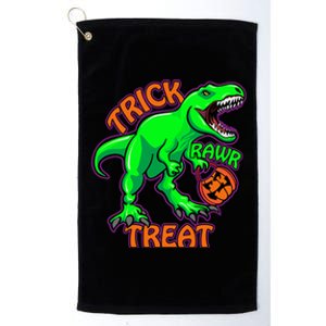 Funny Halloween Trick Rawr Treat TRex Dinosaur With Pumpkin Gift Platinum Collection Golf Towel