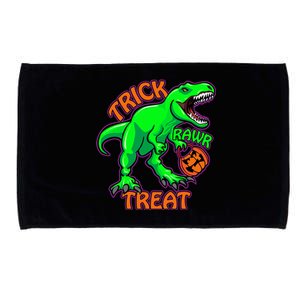 Funny Halloween Trick Rawr Treat TRex Dinosaur With Pumpkin Gift Microfiber Hand Towel