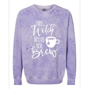 Funny Halloween Tea Gift Witch Needs Her Brew Cup Funny Gift Colorblast Crewneck Sweatshirt