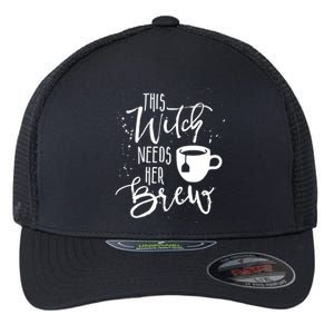 Funny Halloween Tea Gift Witch Needs Her Brew Cup Funny Gift Flexfit Unipanel Trucker Cap