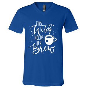 Funny Halloween Tea Gift Witch Needs Her Brew Cup Funny Gift V-Neck T-Shirt