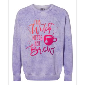 Funny Halloween Tea Gift Witch Needs Her Brew Cup Funny Gift Colorblast Crewneck Sweatshirt