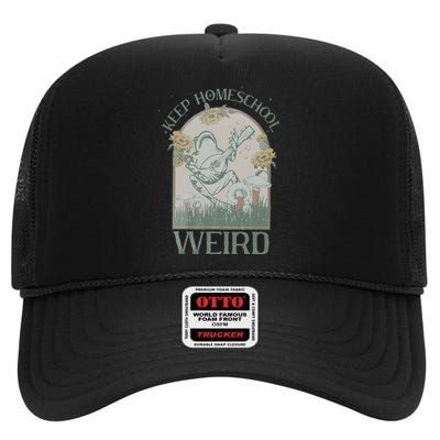 Funny Homeschool Teaching Keep Homeschool Weird Frog Mushroom High Crown Mesh Back Trucker Hat