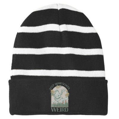 Funny Homeschool Teaching Keep Homeschool Weird Frog Mushroom Striped Beanie with Solid Band