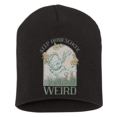 Funny Homeschool Teaching Keep Homeschool Weird Frog Mushroom Short Acrylic Beanie