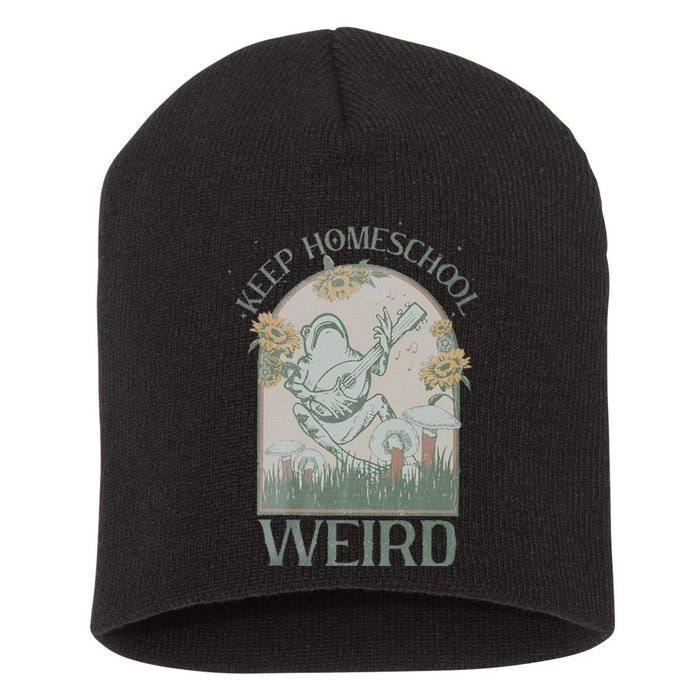 Funny Homeschool Teaching Keep Homeschool Weird Frog Mushroom Short Acrylic Beanie