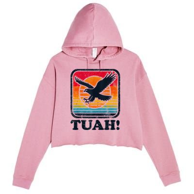 Funny Hawk Tuah Tush Camping Hiking Crop Fleece Hoodie