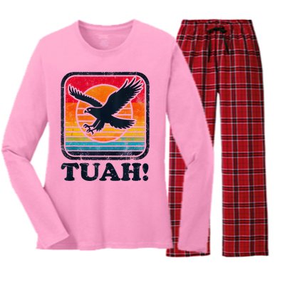 Funny Hawk Tuah Tush Camping Hiking Women's Long Sleeve Flannel Pajama Set 