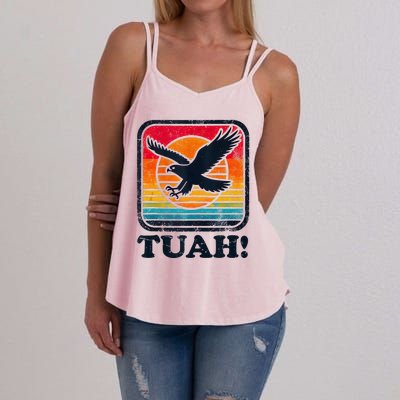 Funny Hawk Tuah Tush Camping Hiking Women's Strappy Tank