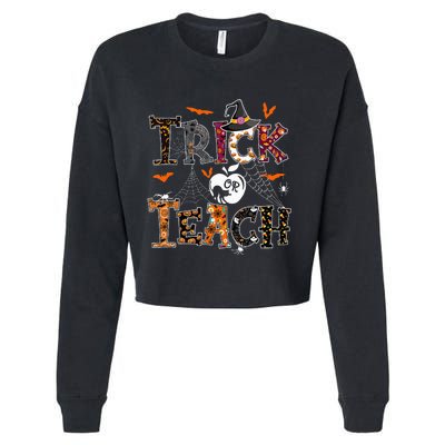 Fall Holiday Themed Thanksgiving Halloween Teacher Trick Or Teach Cropped Pullover Crew