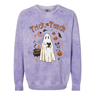 Funny Halloween Trick Or Teach Teachers Gifts Cute Ghost Colorblast Crewneck Sweatshirt