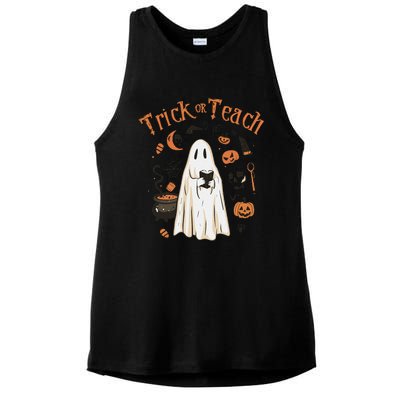 Funny Halloween Trick Or Teach Teachers Gifts Cute Ghost Ladies PosiCharge Tri-Blend Wicking Tank