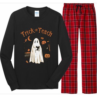 Funny Halloween Trick Or Teach Teachers Gifts Cute Ghost Long Sleeve Pajama Set