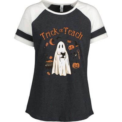 Funny Halloween Trick Or Teach Teachers Gifts Cute Ghost Enza Ladies Jersey Colorblock Tee