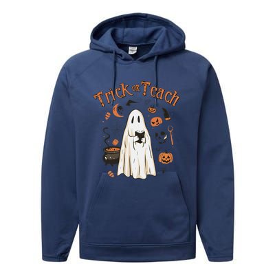 Funny Halloween Trick Or Teach Teachers Gifts Cute Ghost Performance Fleece Hoodie