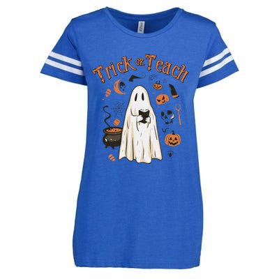 Funny Halloween Trick Or Teach Teachers Gifts Cute Ghost Enza Ladies Jersey Football T-Shirt