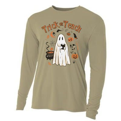 Funny Halloween Trick Or Teach Teachers Gifts Cute Ghost Cooling Performance Long Sleeve Crew